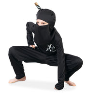 narrenwelt Kostüm Ninja - 2tlg. Anzug Oberteil + Hose schwarz für Kinder Größe: 128 - 140