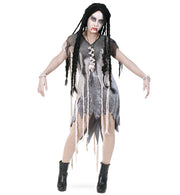 narrenwelt Zombie Kleid  Halloween Damen Kleid 1tlg. Pannesamt Damen Kostüm Horror Geist Zauberer Hexe