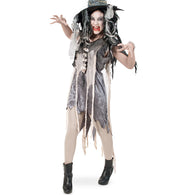 narrenwelt Zombie Kleid  Halloween Damen Kleid 1tlg. Pannesamt Damen Kostüm Horror Geist Zauberer Hexe