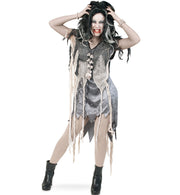 narrenwelt Zombie Kleid  Halloween Damen Kleid 1tlg. Pannesamt Damen Kostüm Horror Geist Zauberer Hexe