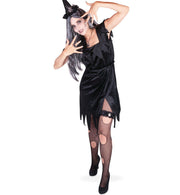 narrenwelt Kostüm Hexe  Alexis Halloween Damen Kleid 1tlg. mit Gürtel  Hexenkostüm schwarz Damenkostüm