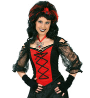 narrenwelt Kostüm Top Mana schwarz/rot Damen Gothic Bluse Halloween Fasching