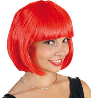 narrenwelt Perücke Lola Neon rot SE Party glatt  Frisur Kurzhaar Bob Fasching Karneval Accessoire
