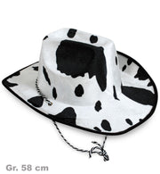 narrenwelt Cowboyhut Kuh Hut 58 cm Cowboy Kuhfell schwarz/weiß Wiesn Bayern Gaudi Event