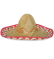 narrenwelt SOMBRERO Stroh natur  ca. 58 cm Einfassung rot