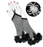 narrenwelt Handschuhe Chic mit Spitze u. Schleife fingerlos schwarz Netz Gothic Punk