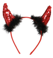 narrenwelt Teufelshaarreif mit glitzernden roten Hörnern (klein) mit Pailletten Horror Halloween Party Event