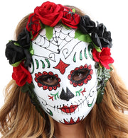 narrenwelt Maske Dia de los Muertos Halbmaske mit Rosen schwarz/rot Horror Halloween Party Event