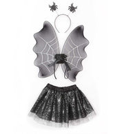narrenwelt Kostüm 3-teiliges Spider-Set Kinder Hexe Tutu mit glitzerndem Spinnenprint Tüllrock + Flügel + Haarreif mit Spinnen Einheitsgröße Mädchenkostüm Halloween Party und Event