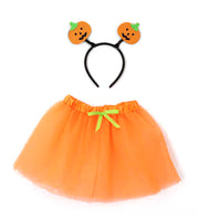 narrenwelt Kostüm Kürbis 2-teiliges Set Kinder Hexe Kürbis Tutu  Tüllrock + Haarreif mit Kürbisgesicht  Einheitsgröße Mädchenkostüm Halloween Party und Event
