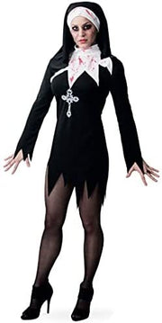 narrenwelt Zombie Nonne Kostüm  Kutte Robe Gewand Kleid mit Haube Fasching S + M