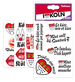 narrenwelt Tattoo I love Köln Haut Aufkleber mit Köln Wappen sortierte Motive
