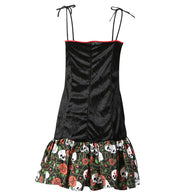 narrenwelt Kostüm Sweet Skull-Kleid mit Mini-Rock Gr. 36  - 42 Halloween Damen Kleid mit Totenkopfdruck Horror Fasching