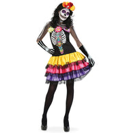 narrenwelt Kostüm Catrina Zombie Kleid Halloween Horror Dia DE LOS Muertos  Skelettdruck Tex Mex Look  Damenkostüm 34