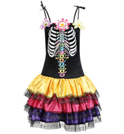 narrenwelt Kostüm Catrina Zombie Kleid Halloween Horror Dia DE LOS Muertos  Skelettdruck Tex Mex Look  Damenkostüm 34