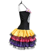narrenwelt Kostüm Catrina Zombie Kleid Halloween Horror Dia DE LOS Muertos  Skelettdruck Tex Mex Look  Damenkostüm 34