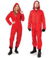 narrenwelt Kostüm Jumpsuit Overall Cosplay PB  rot mit Gürtel und Kapuze Fasching Karneval Gr. M Unisex 318