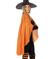 narrenwelt Kostüm Pailetten Cape KÜRBIS orange PB 1tlg Umhang  Hexe Horror Halloween  Einheitsgröße Unisex