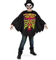narrenwelt Kostüm Umhang Skelett bunt GID nachtleuchtend 1 tlg. Umhang Überwurf Teenie Line Halloween  Skelett Gr 152/164