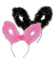 narrenwelt Bunny-Ohren Haarreif Hasenohren mit Marabubesatz blinkend Farbe: schwarz Hasenohren Hasen Ohren