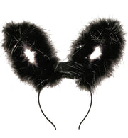 narrenwelt Bunny-Ohren Haarreif Hasenohren mit Marabubesatz blinkend Farbe: schwarz Hasenohren Hasen Ohren