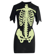 narrenwelt Kostüm Skelett Lady Glow in the Dark GID Damen Kleid nachtleuchtend  Halloween Mottoparty Gr. S + M