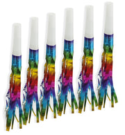 narrenwelt Party Tröten 6er SET Rainbow Metallic  Regenbogen Deko Metallic Accessoires 6 STK