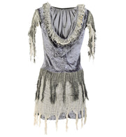narrenwelt Kostüm Zombiebraut Kleid mit Kapuze  Halloween Horror Zombie Kleid 1tlg. Pannesamt Damen Kostüm Horror Geist Zauberer Hexe
