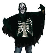 narrenwelt Kostüm Silver Skull Umhang  Skelett 1tlg mit Haube  Halloween Kinder Gespenst  Gr. 128/140 - 152/164