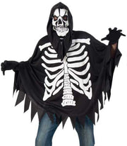 narrenwelt Kostüm Skelett 2tlg  Umhang + Haube Komplett Set Halloween Horror Gespenst Erwachsene Unisex Einheitsgröße