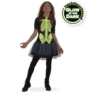 narrenwelt Kostüm Horror Lucy Kleid nachtleuchtend GID  Halloween Skelett Mädchen Teenie