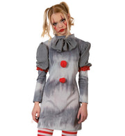 narrenwelt Kostüm Clownkleid Scary  Horror Clown Kleid grau Halloween  Mädchen Teenie Gr. 140 - 164