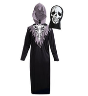 narrenwelt Kostüm Skelett Robe 1-tlg. mit Kapuze + Maske Halloween Fasching Kinderkostüm Größe 128/140 + 164