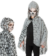narrenwelt Kostüm Geist Wendecape mit Kapuze Ghost Kinder Umhang  Halloween  Gespenst Gr: 128/140 + 152/164
