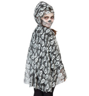 narrenwelt Kostüm Geist Wendecape mit Kapuze Ghost Kinder Umhang  Halloween  Gespenst Gr: 128/140 + 152/164