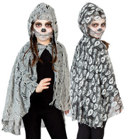 narrenwelt Kostüm Geist Wendecape mit Kapuze Ghost Kinder Umhang  Halloween  Gespenst Gr: 128/140 + 152/164