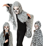 narrenwelt Kostüm Geist Wendecape mit Kapuze Ghost Kinder Umhang  Halloween  Gespenst Gr: 128/140 + 152/164