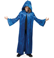 narrenwelt Kostüm Zauberer Magier Umhang lang Kapuze blau Panne-Samt Sternenmuster silber Kinder Fasching