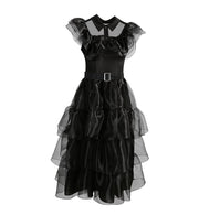 narrenwelt elegantes schwarzes Ballkleid für Halloween, Fasching und Cosplay Wednesday