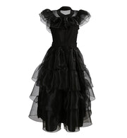 narrenwelt elegantes schwarzes Ballkleid für Halloween, Fasching und Cosplay Wednesday