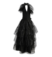 narrenwelt elegantes schwarzes Ballkleid für Halloween, Fasching und Cosplay Wednesday