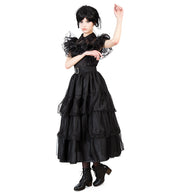 narrenwelt elegantes schwarzes Ballkleid für Halloween, Fasching und Cosplay Wednesday