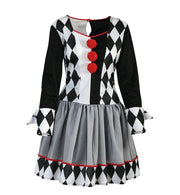 narrenwelt Kostüm Clown Harlekin Damenkleid – Zeitloser schwarz-weiß Look Fasching  Halloween Cosplay