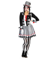 narrenwelt Kostüm Clown Harlekin Damenkleid – Zeitloser schwarz-weiß Look Fasching  Halloween Cosplay