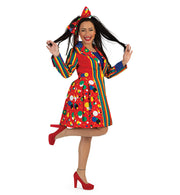 narrenwelt Kostüm Clown Mantelkleid Kleid Liese – Bunte Verkleidung mit Stil Damen Motto Party Event Fasching Karneval