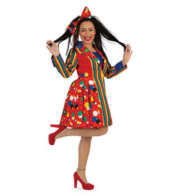 narrenwelt Kostüm Clown Mantelkleid Kleid Liese – Bunte Verkleidung mit Stil Damen Motto Party Event Fasching Karneval