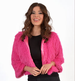 narrenwelt Jacke Fluffy Glamour Oberteil in Flausch Pink Party Fasching Cosplay