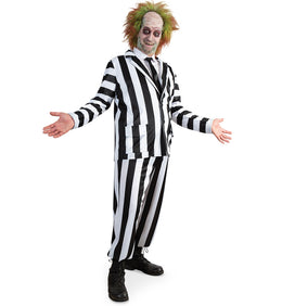 narrenwelt Kultiger Lottergeist-Anzug – schriller Gruselspaß im Streifenlook Geist Halloween Fasching Motto Party Event Cosplay L + XL