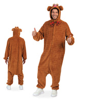narrenwelt Kostüm Teddy Overall Bär mit Kapuze Augen Ohren Nase und Schleife Unisex Tier Overall Teddy Bär Fasching Motto Party Event Cosplay