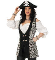 narrenwelt Kostüm Skull-Weste  Damen Weste mit Totenkopf Piratin Halloween
